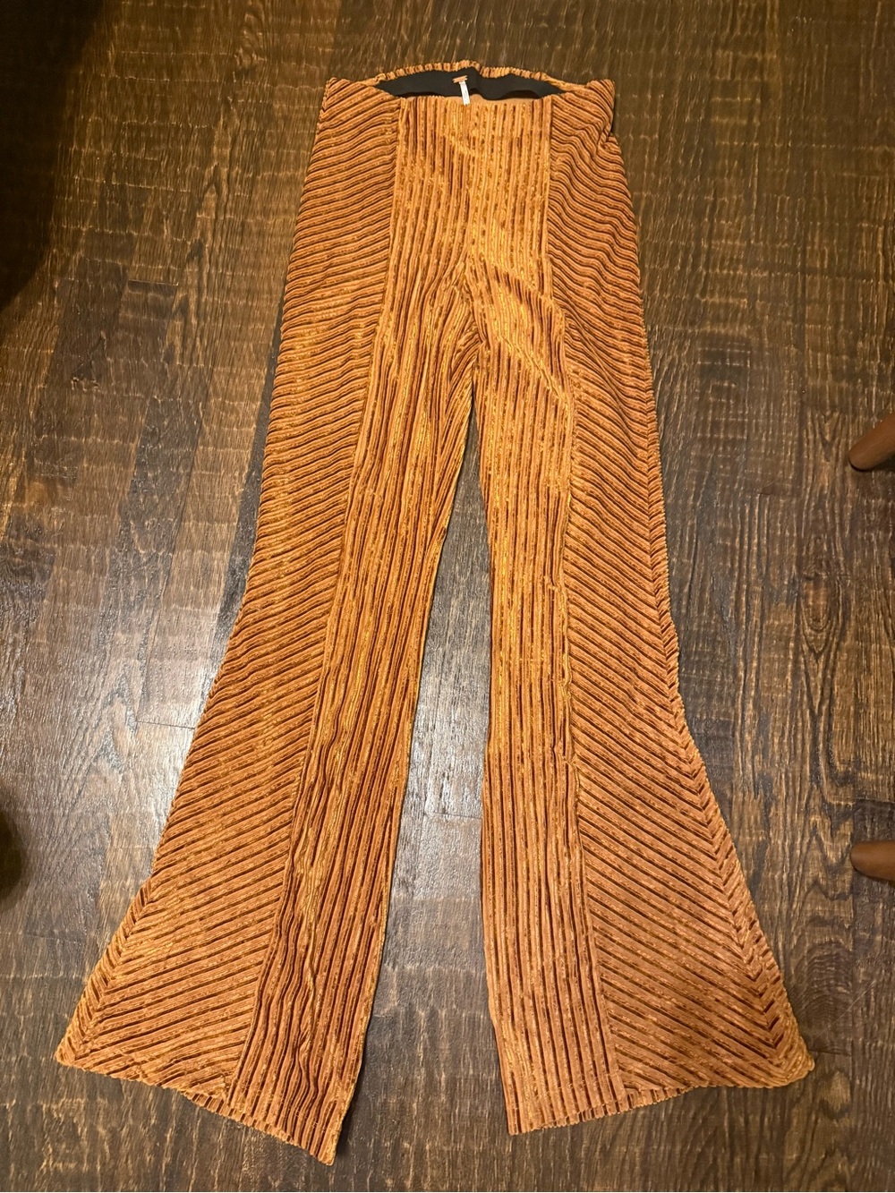 FP Textured Wide-Leg Velvet Pants - Rust Orange